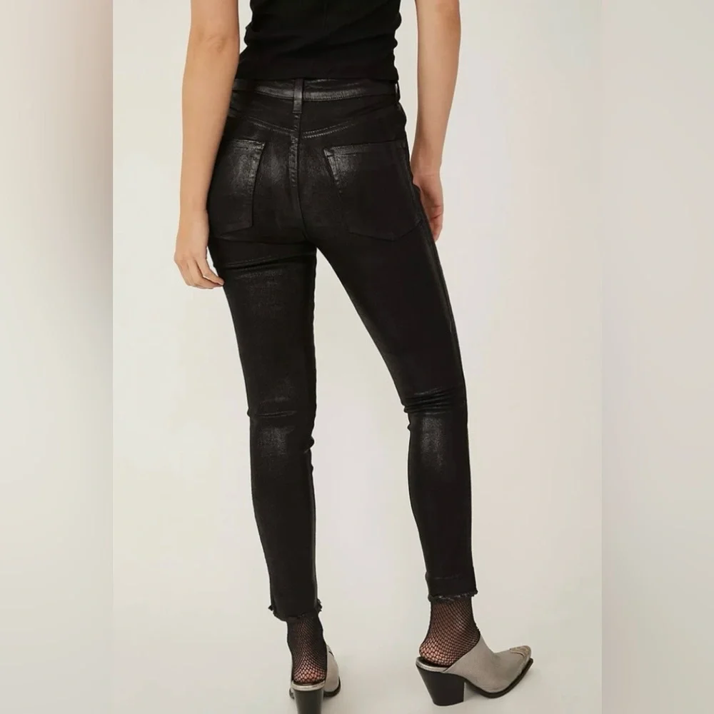 NWOT We The Free High Rise Coated Shimmering Black Denim